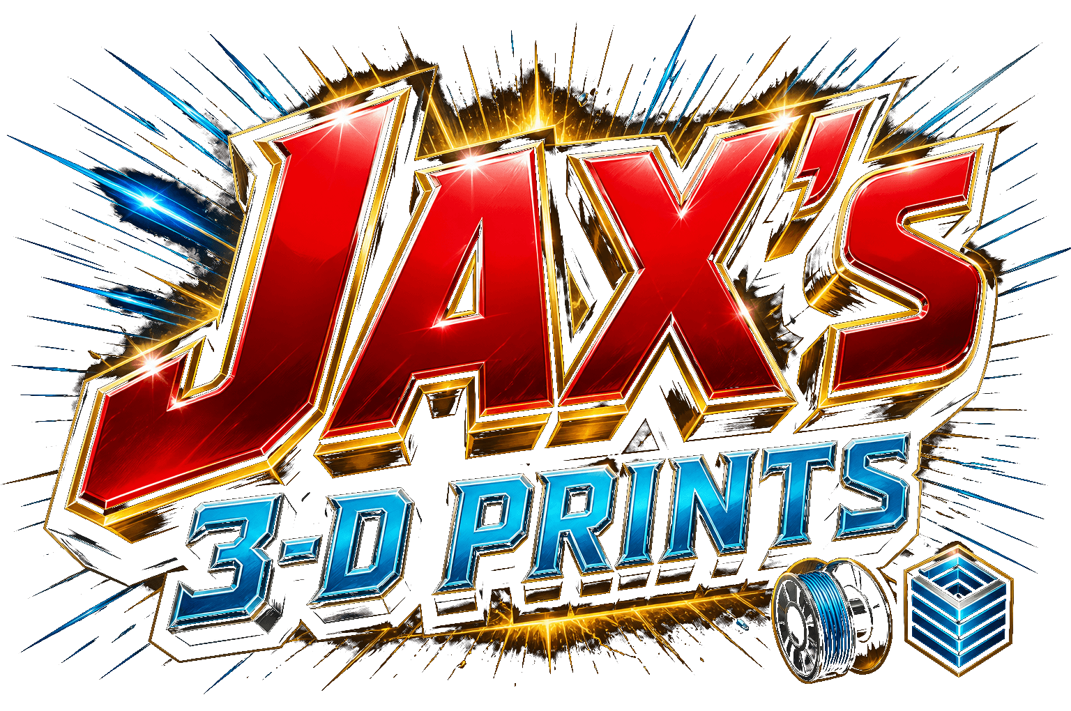 Jax's 3-D Prints comic logo